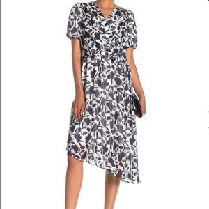MaggyLondon Floral Stripe Faux Wrap High/Low Dress